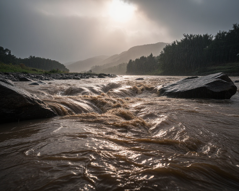 Heavy rain and river tension